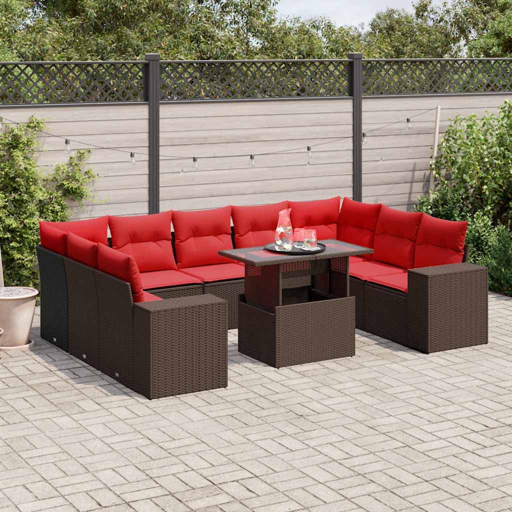 10-teiliges Gartensofa-Set mit Kissen, braun, Polyrattan