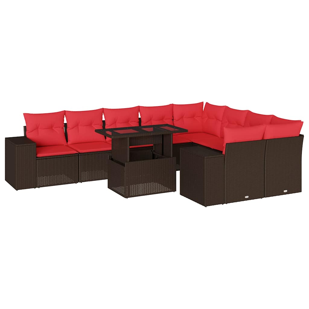 10-teiliges Gartensofa-Set mit Kissen, braun, Polyrattan
