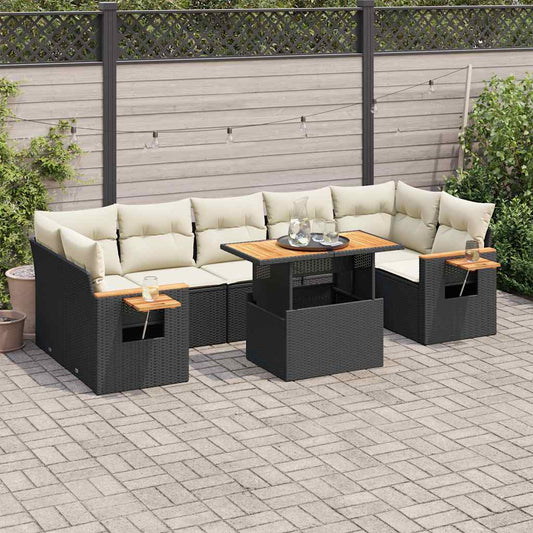 8-tlg. Garten-Sofagarnitur mit Kissen Schwarz Poly Rattan
