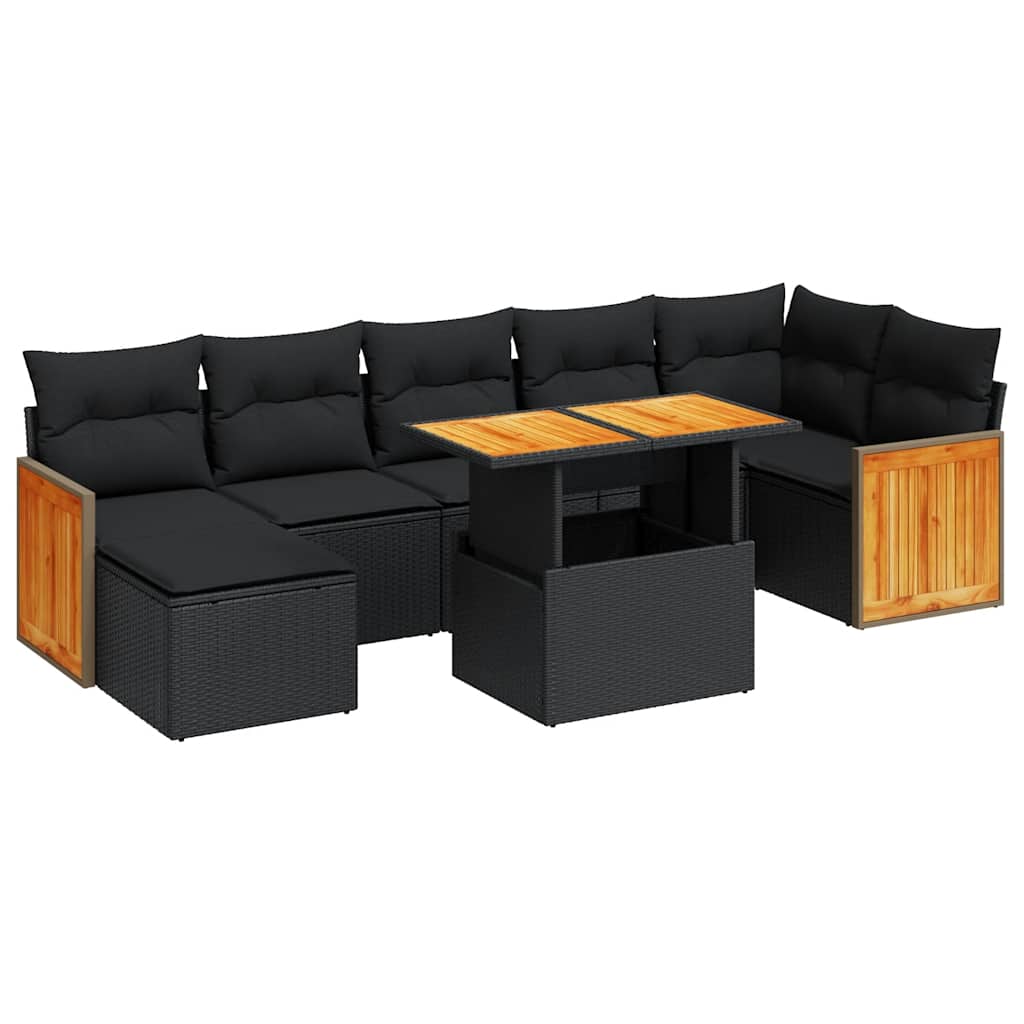 8-tlg. Garten-Sofagarnitur mit Kissen Schwarz Poly Rattan