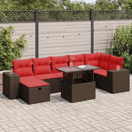 8-tlg. Garten-Sofagarnitur mit Kissen Schwarz Poly Rattan