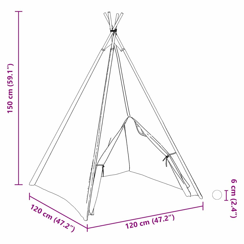 Teepee Zelt Weiß 120 x 120 x 150 cm Stoff und Kunststoff