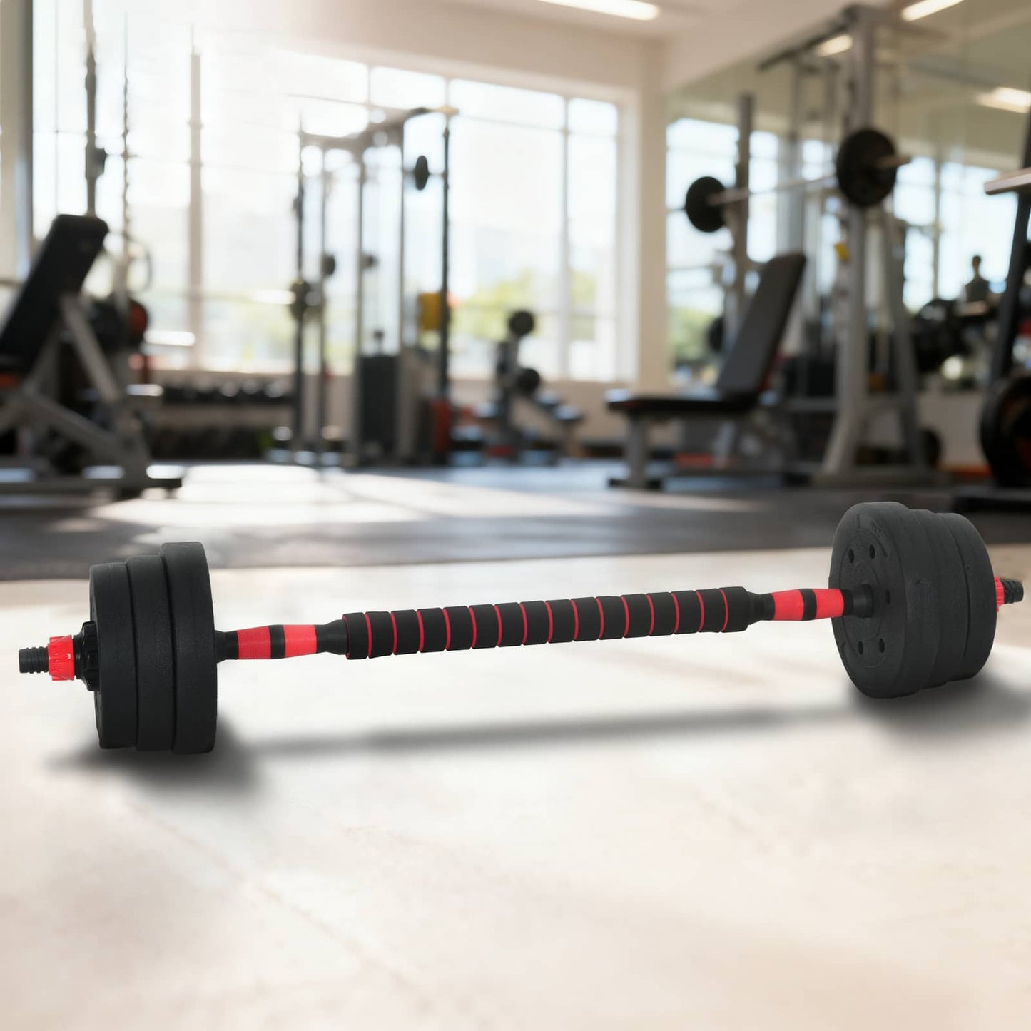 2-in-1 Kurzhantel Langhantel Set 30kg Schwarz und Rot