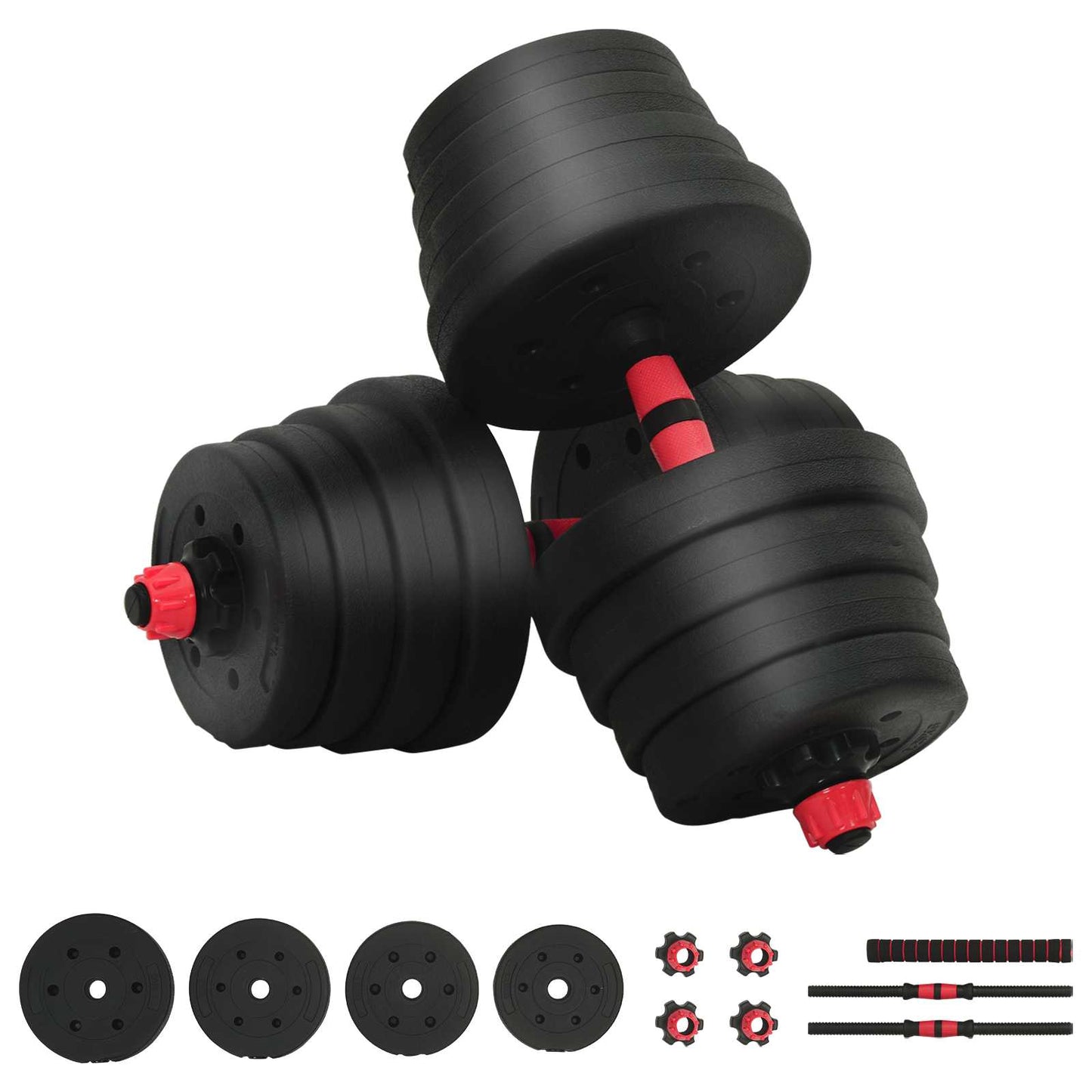 2-in-1 Kurzhantel Langhantel Set 30kg Schwarz und Rot