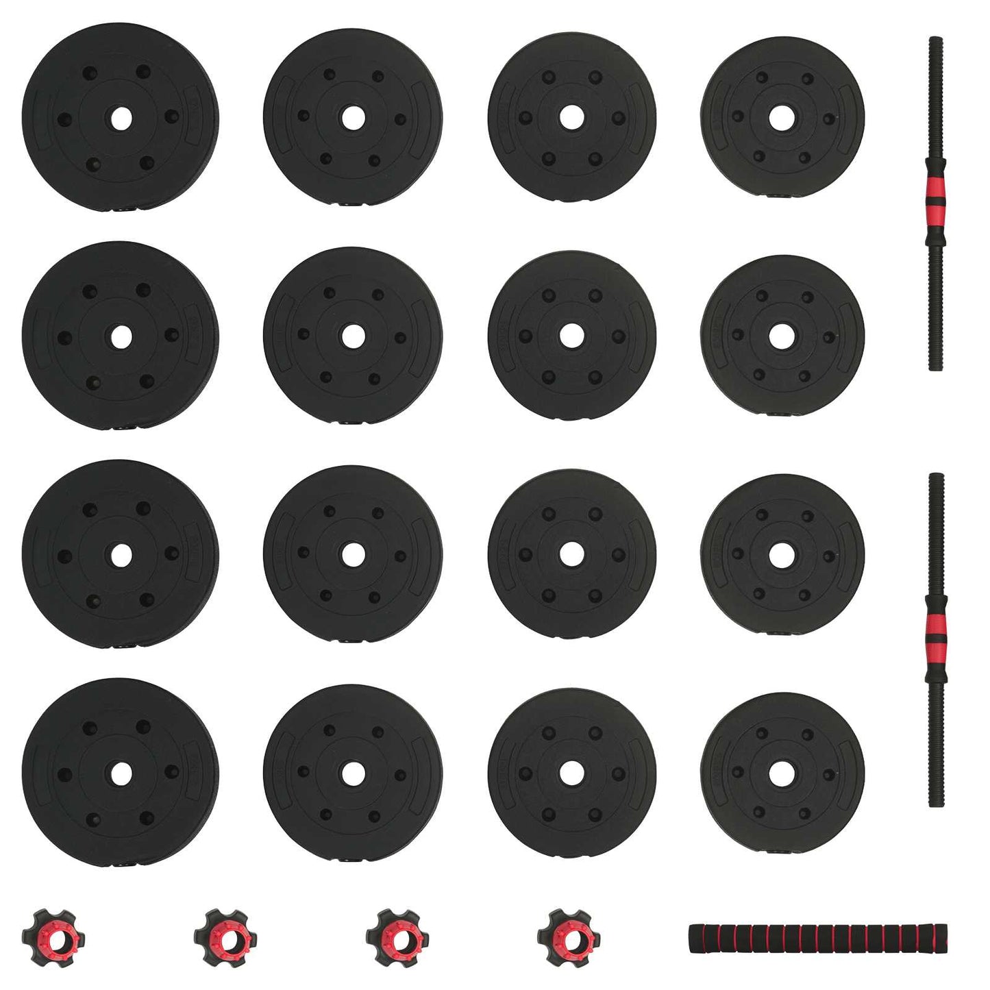 2-in-1 Kurzhantel Langhantel Set 30kg Schwarz und Rot