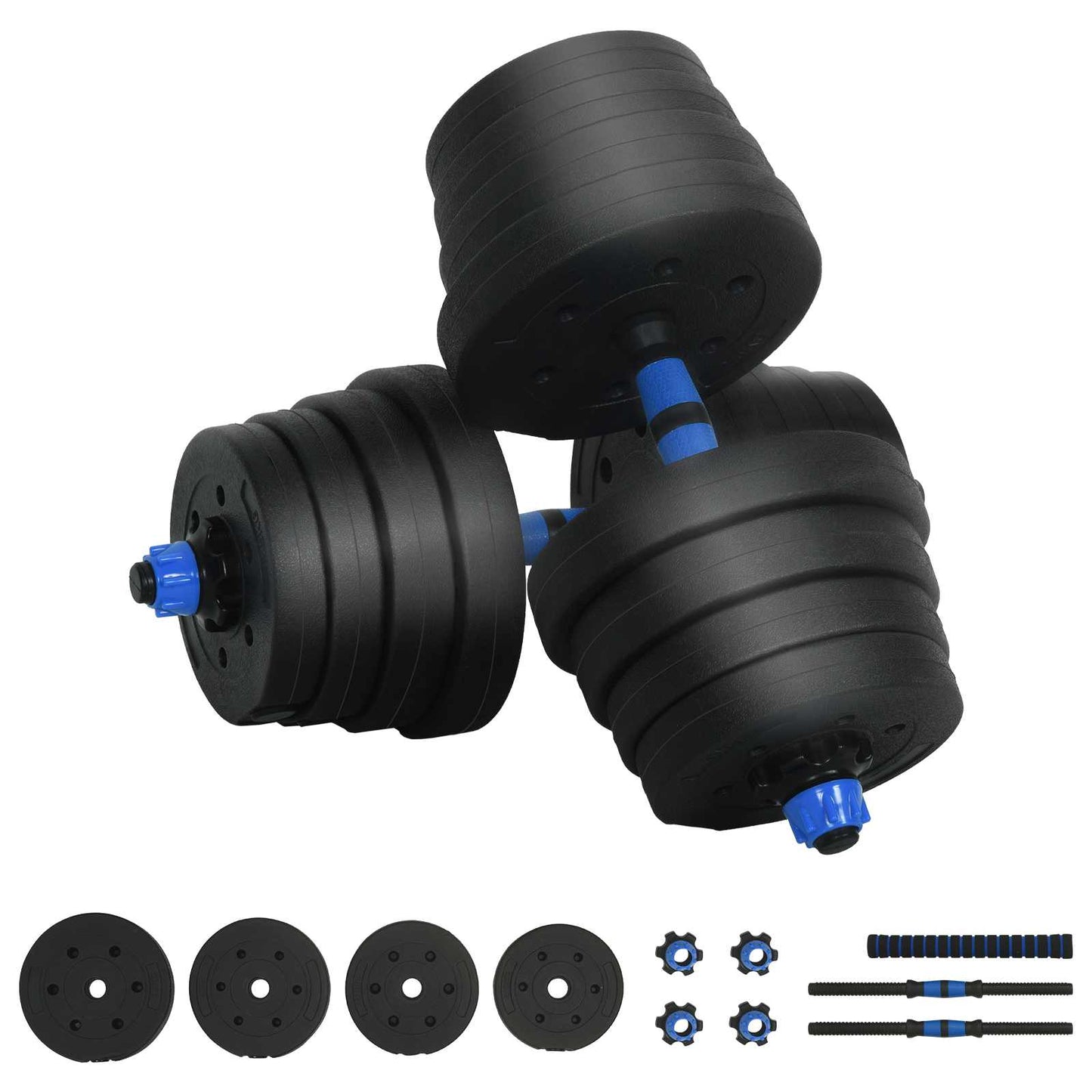 2-in-1 Kurzhantel Langhantel Set 30kg Schwarz und Blau