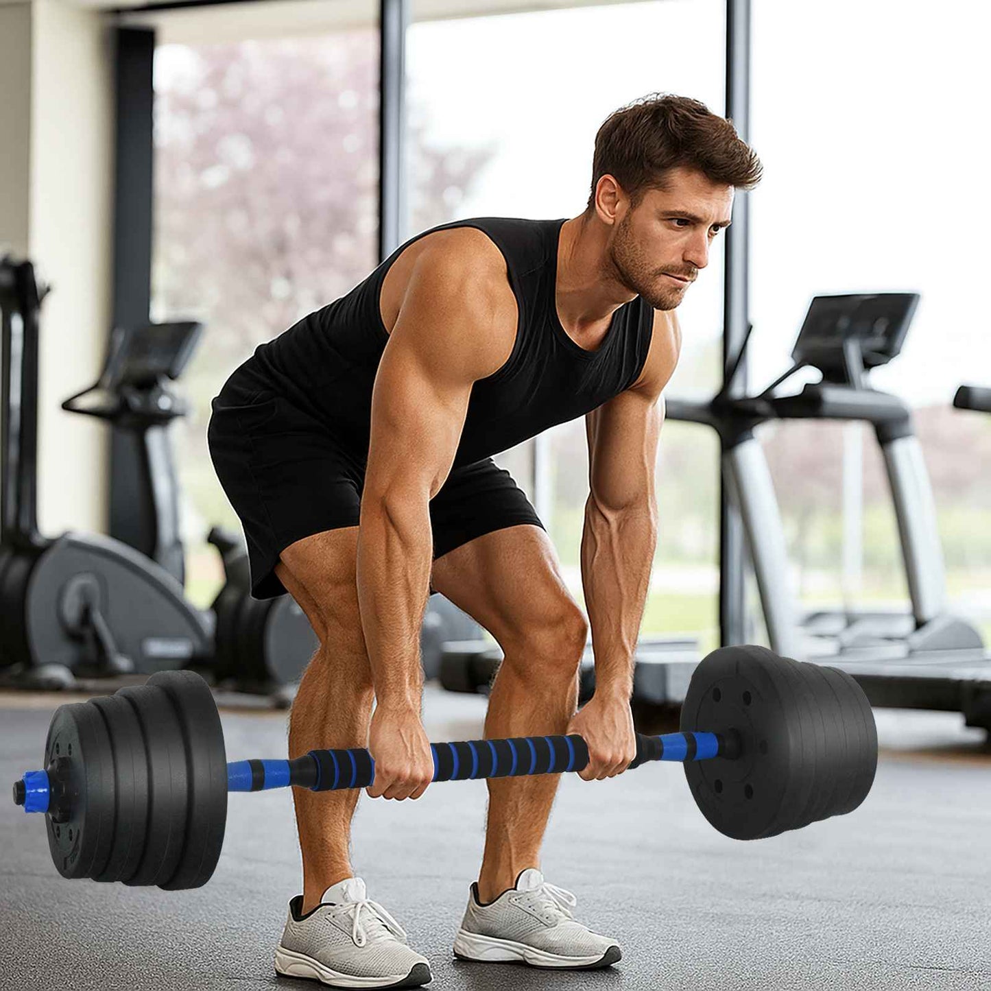 2-in-1 Kurzhantel Langhantel Set 30kg Schwarz und Blau