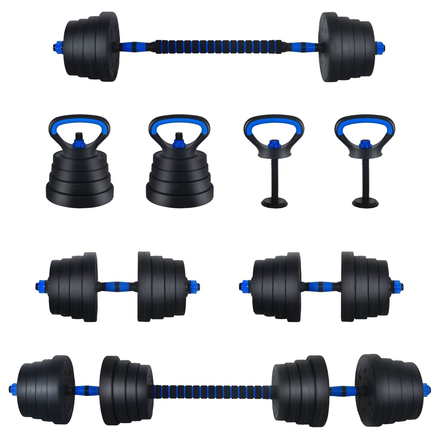 2-in-1 Kurzhantel Langhantel Set 30kg Schwarz und Blau